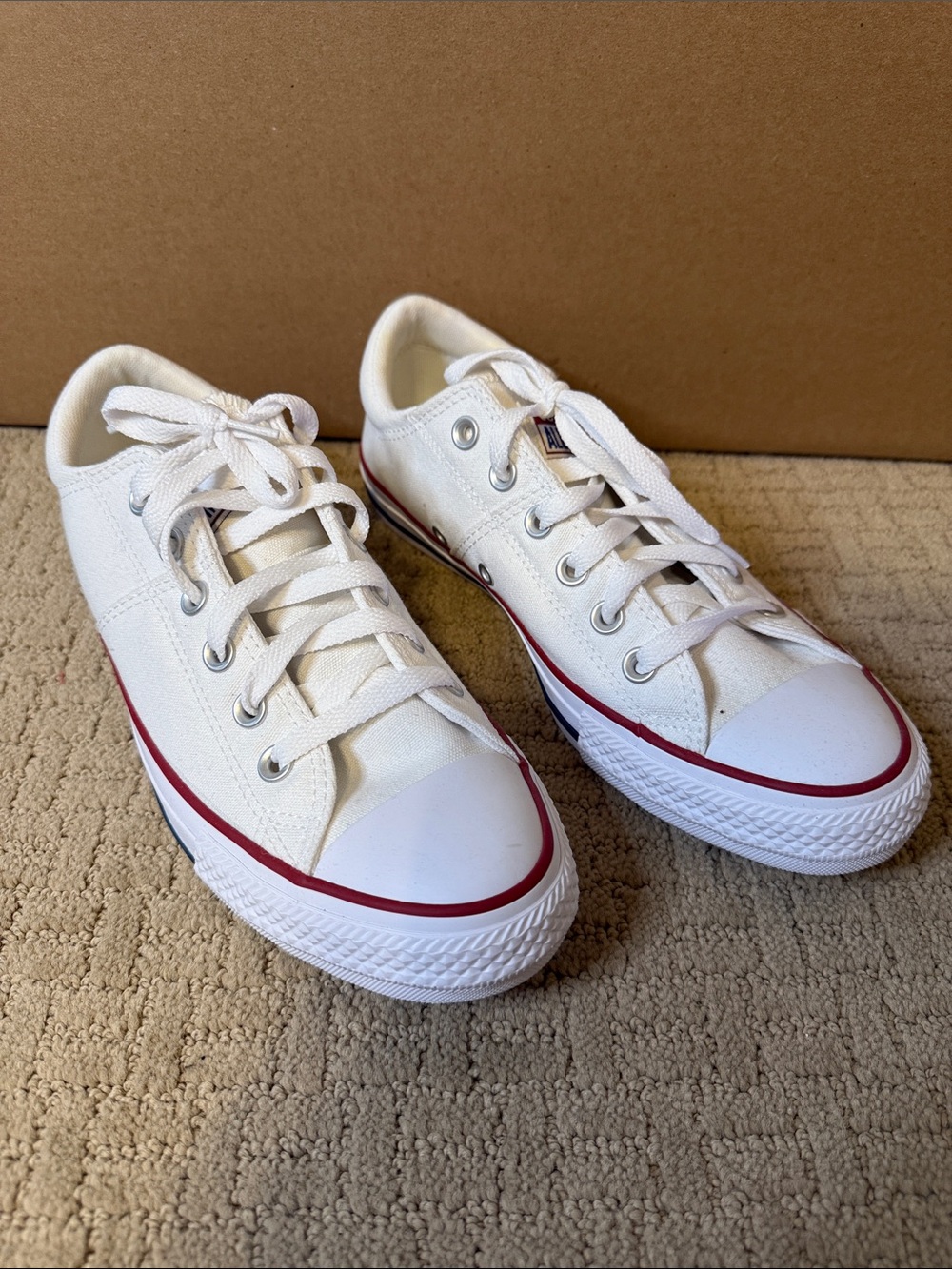 Low-Top Canvas Sneakers in White with Red Accent